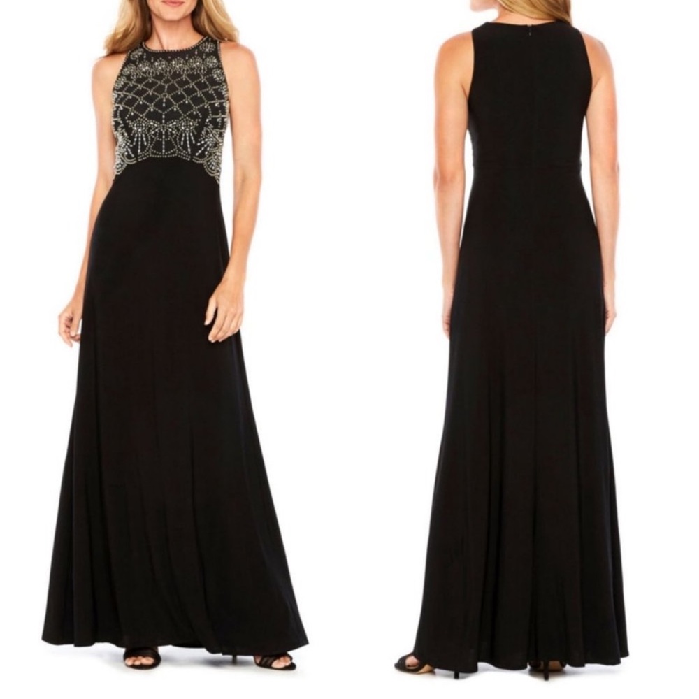 Jackie Jon • Sleeveless Beaded Bodice Formal Gown Size 8